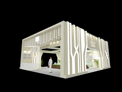 120平米展臺設計制作：三面開口/現(xiàn)代/木質結構/白色，為房產(chǎn)展展商而作（免費使用）