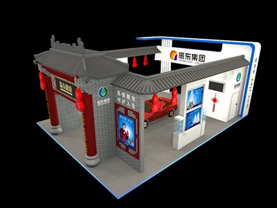 108平米展臺設(shè)計制作：四面開口/中式/木質(zhì)結(jié)構(gòu)/灰色，為醫(yī)藥展展商而作（免費(fèi)使用）