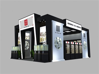 54平米展臺設計制作：二面開口/前衛(wèi)/木質(zhì)結(jié)構(gòu)/黑色，為茶博會展商而作（免費使用）