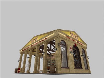 96平米展臺設計制作：二面開口/歐式/木質結構/米色，為糖酒展展商而作（免費使用）