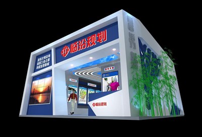 72平米展臺(tái)設(shè)計(jì)制作：一面開口/現(xiàn)代/木質(zhì)結(jié)構(gòu)/藍(lán)色，為成就招商展展商而作（免費(fèi)使用）
