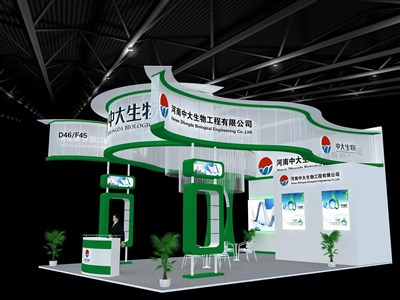 54平米展臺設(shè)計制作：三面開口/現(xiàn)代/型材結(jié)構(gòu)/綠色，為醫(yī)藥展展商而作（免費使用）