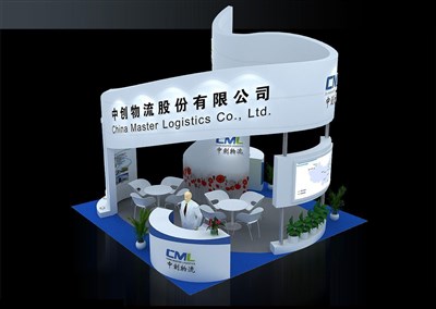 36平米展臺設(shè)計制作：四面開口/現(xiàn)代/木質(zhì)結(jié)構(gòu)/白色，為交通物流展展商而作（免費使用）