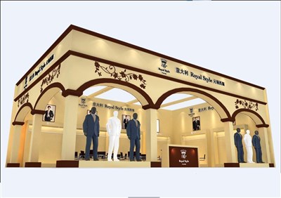 96平米展臺設計制作：二面開口/歐式/木質結構/米色，為服裝展展商而作（免費使用）