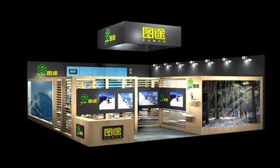 120平米展臺設(shè)計(jì)制作：一面開口/前衛(wèi)/木質(zhì)結(jié)構(gòu)/米色，為服裝展展商而作（免費(fèi)使用）