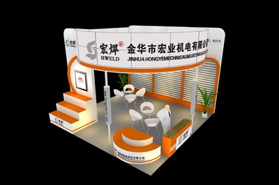 36平米展臺設(shè)計(jì)制作：三面開口/現(xiàn)代/木質(zhì)結(jié)構(gòu)/黃色，為工具展展商而作（免費(fèi)使用）