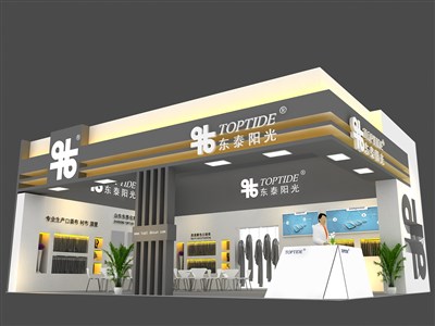 88平米展臺設(shè)計制作：二面開口/現(xiàn)代/木質(zhì)結(jié)構(gòu)/灰色，為紡織展展商而作（免費(fèi)使用）