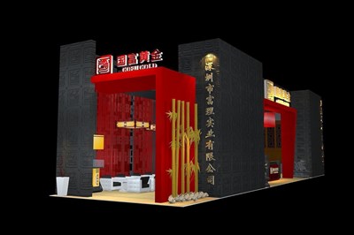 72平米展臺設計制作：三面開口/現(xiàn)代/木質結構/紅色，為金融展展商而作（免費使用）