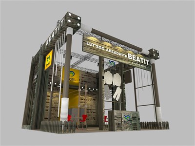 36平米展臺設計制作：三面開口/前衛(wèi)/桁架結構/灰色，為服裝展展商而作（免費使用）