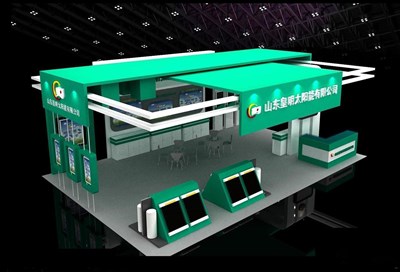 96平米展臺設(shè)計(jì)制作：四面開口/前衛(wèi)/木質(zhì)結(jié)構(gòu)/綠色，為光伏展展商而作（免費(fèi)使用）