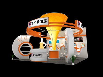 36平米展臺(tái)設(shè)計(jì)制作：三面開(kāi)口/現(xiàn)代/木質(zhì)結(jié)構(gòu)/橙色，為廣告展展商而作（免費(fèi)使用）