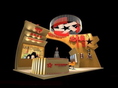60平米展臺(tái)設(shè)計(jì)制作：三面開口/現(xiàn)代/木質(zhì)結(jié)構(gòu)/黃色，為廣播媒體展展商而作（免費(fèi)使用）