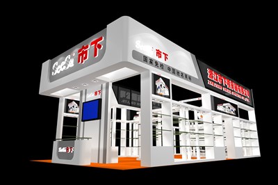 72平米展臺設(shè)計(jì)制作：三面開口/現(xiàn)代/木質(zhì)結(jié)構(gòu)/白色，為工具展展商而作（免費(fèi)使用）