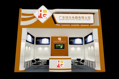 18平米展臺設計制作：一面開口/現(xiàn)代/木質結構/黃色，為家電展展商而作（免費使用）