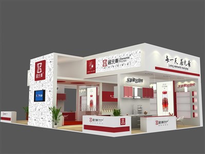 135平米展臺設計制作：三面開口/現(xiàn)代/木質結構/白色，為建材展展商而作（免費使用）