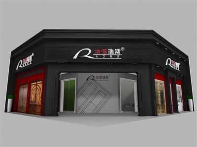 120平米展臺(tái)設(shè)計(jì)制作：一面開(kāi)口/現(xiàn)代/木質(zhì)結(jié)構(gòu)/黑色，為建材展展商而作（免費(fèi)使用）