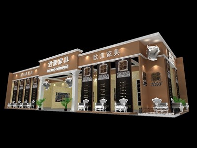 147平米展臺設(shè)計制作：二面開口/現(xiàn)代/木質(zhì)結(jié)構(gòu)/黃色，為家具展展商而作（免費使用）