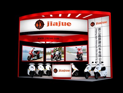 18平米展臺(tái)設(shè)計(jì)制作：二面開口/現(xiàn)代/木質(zhì)結(jié)構(gòu)/紅色，為單/摩托車展商而作（免費(fèi)使用）