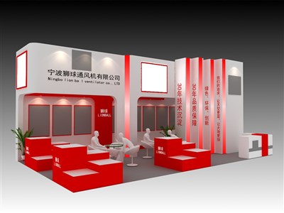 60平米展臺設(shè)計制作：二面開口/現(xiàn)代/木質(zhì)結(jié)構(gòu)/紅色，為機械展展商而作（免費使用）