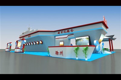 360平米展臺(tái)設(shè)計(jì)制作：四面開口/現(xiàn)代/木質(zhì)結(jié)構(gòu)/藍(lán)色，為農(nóng)交會(huì)展商而作（免費(fèi)使用）