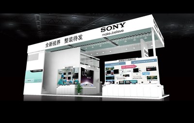 90平米展臺(tái)設(shè)計(jì)制作：三面開(kāi)口/現(xiàn)代/雙層結(jié)構(gòu)/白色，為電子展展商而作（免費(fèi)使用）