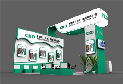 36平米展臺設計制作：三面開口/現(xiàn)代/木質(zhì)結(jié)構/綠色，為電子展展商而作（免費使用）