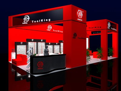 72平米展臺(tái)設(shè)計(jì)制作：三面開口/現(xiàn)代/木質(zhì)結(jié)構(gòu)/紅色，為五金展展商而作（免費(fèi)使用）