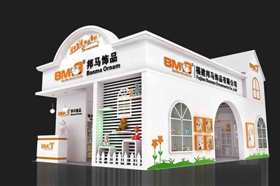 60平米展臺設(shè)計制作：二面開口/現(xiàn)代/木質(zhì)結(jié)構(gòu)/橙色，為玩具展展商而作（免費使用）