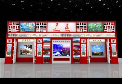 34.5平米展臺設計制作：一面開口/中式/木質結構/紅色，為文博會展商而作（免費使用）