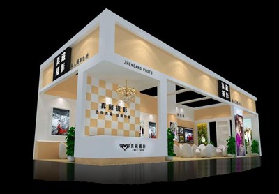 90平米展臺設計制作：二面開口/現(xiàn)代/木質(zhì)結構/米色，為婚博會展商而作（免費使用）