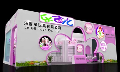 72平米展臺設(shè)計制作：二面開口/卡通/木質(zhì)結(jié)構(gòu)/粉色，為玩具展展商而作（免費(fèi)使用）