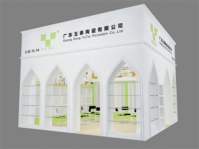 36平米展臺設(shè)計(jì)制作：二面開口/現(xiàn)代/木質(zhì)結(jié)構(gòu)/白色，為日用品展展商而作（免費(fèi)使用）