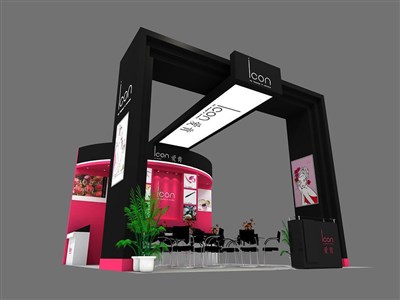 45平米展臺(tái)設(shè)計(jì)制作：三面開口/前衛(wèi)/木質(zhì)結(jié)構(gòu)/黑色，為美博會(huì)展商而作（免費(fèi)使用）