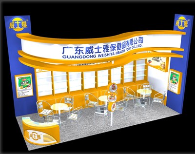 21平米展臺(tái)設(shè)計(jì)制作：二面開口/現(xiàn)代/木質(zhì)結(jié)構(gòu)/橙色，為美博會(huì)展商而作（免費(fèi)使用）