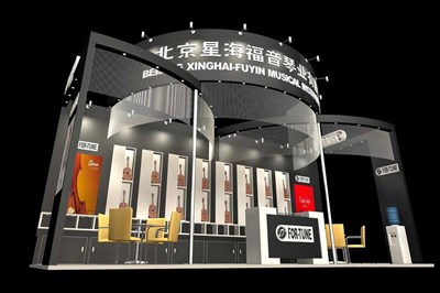 54平米展臺(tái)設(shè)計(jì)制作：三面開口/前衛(wèi)/木質(zhì)結(jié)構(gòu)/黑色，為樂器展展商而作（免費(fèi)使用）
