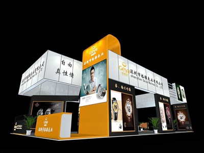 120平米展臺設計制作：四面開口/現(xiàn)代/木質(zhì)結構/白色，為鐘表展展商而作（免費使用）