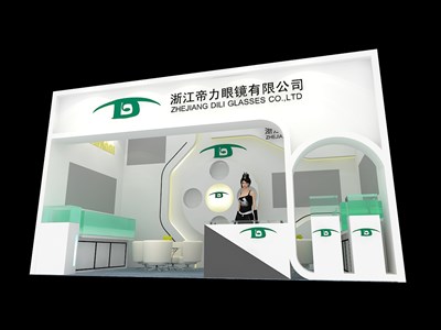 18平米展臺(tái)設(shè)計(jì)制作：一面開(kāi)口/現(xiàn)代/木質(zhì)結(jié)構(gòu)/白色，為眼鏡展展商而作（免費(fèi)使用）