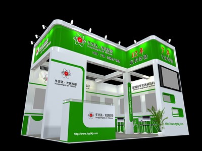 27平米展臺設(shè)計制作：二面開口/現(xiàn)代/木質(zhì)結(jié)構(gòu)/綠色，為光伏展展商而作（免費使用）