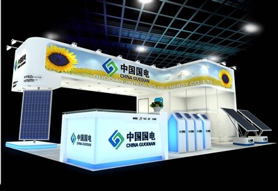 54平米展臺(tái)設(shè)計(jì)制作：三面開口/現(xiàn)代/木質(zhì)結(jié)構(gòu)/白色，為光伏展展商而作（免費(fèi)使用）