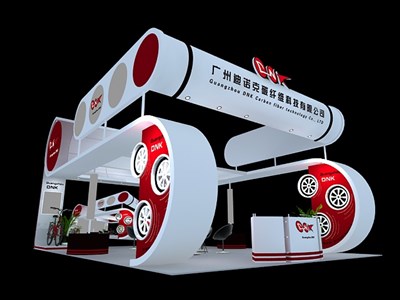 54平米展臺設(shè)計制作：四面開口/歐式/型材結(jié)構(gòu)/白色，為單/摩托車展商而作（免費使用）