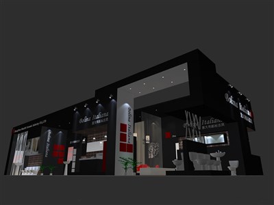 184平米展臺設計制作：二面開口/現(xiàn)代/木質結構/黑色，為衛(wèi)浴展展商而作（免費使用）