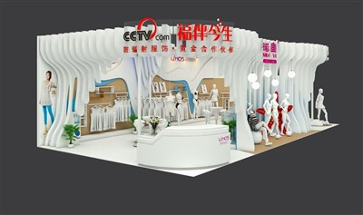 91平米展臺設計制作：二面開口/流線/木質結構/白色，為服裝展展商而作（免費使用）