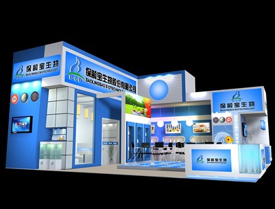 85平米展臺設(shè)計制作：一面開口/現(xiàn)代/木質(zhì)結(jié)構(gòu)/藍色，為食品展展商而作（免費使用）