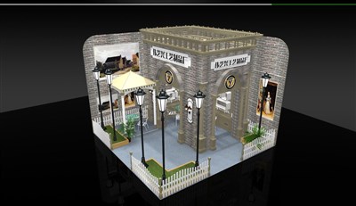 36平米展臺設(shè)計(jì)制作：二面開口/現(xiàn)代/木質(zhì)結(jié)構(gòu)/灰色，為照明展展商而作（免費(fèi)使用）