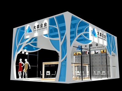 54平米展臺(tái)設(shè)計(jì)制作：三面開口/前衛(wèi)/木質(zhì)結(jié)構(gòu)/藍(lán)色，為服裝展展商而作（免費(fèi)使用）