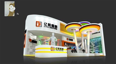54平米展臺(tái)設(shè)計(jì)制作：二面開口/前衛(wèi)/木質(zhì)結(jié)構(gòu)/黃色，為照明展展商而作（免費(fèi)使用）