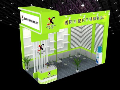 18平米展臺(tái)設(shè)計(jì)制作：二面開口/現(xiàn)代/木質(zhì)結(jié)構(gòu)/綠色，為五金展展商而作（免費(fèi)使用）