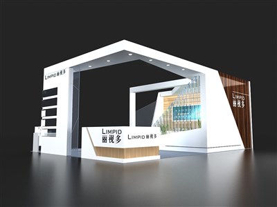 54平米展臺設(shè)計(jì)制作：三面開口/現(xiàn)代/木質(zhì)結(jié)構(gòu)/白色，為眼鏡展展商而作（免費(fèi)使用）