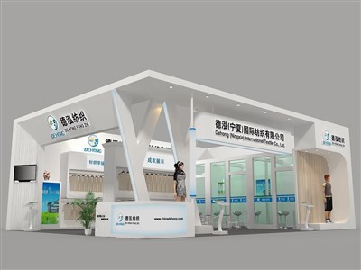 108平米展臺(tái)設(shè)計(jì)制作：二面開(kāi)口/現(xiàn)代/木質(zhì)結(jié)構(gòu)/白色，為紡織展展商而作（免費(fèi)使用）