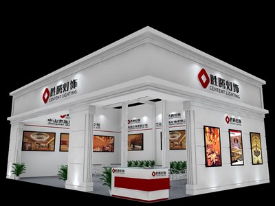 88平米展臺設計制作：二面開口/歐式/木質(zhì)結構/白色，為照明展展商而作（免費使用）
